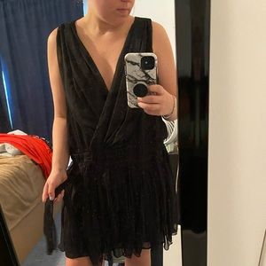 Never been worn black chiffon fringe dress